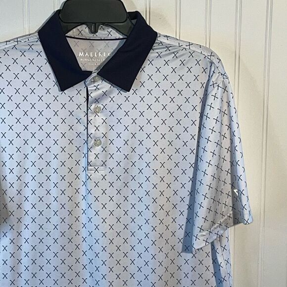 MAELREG Golf Club Print Performance Polo Shirt Men’s Medium White Blue Club - Picture 3 of 10